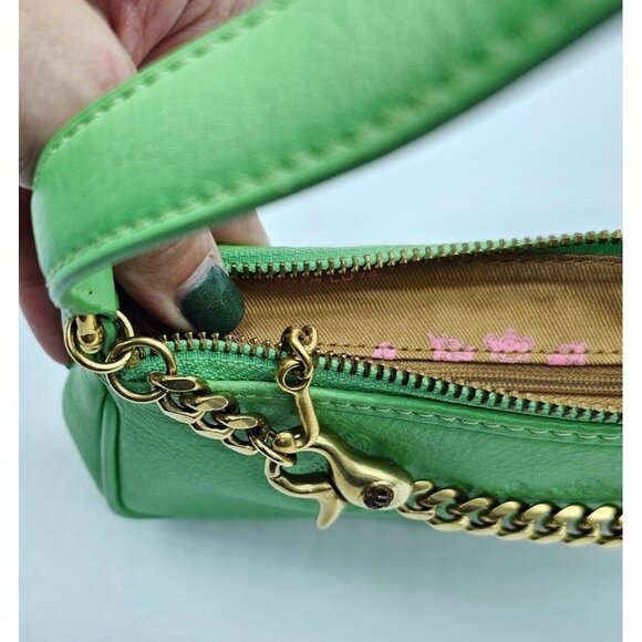 Vintage Y2K Juicy Couture Baguette Shoulder Bag Green Leather Mini Crown Charm - Picture 10 of 16